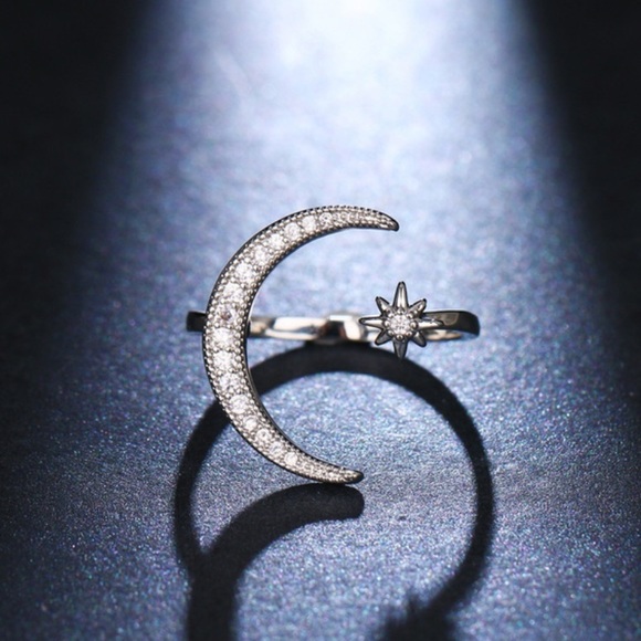 (1 GOLD LEFT!) 18k Gold over S925 Crescent Moon & Star Ring - Picture 14 of 15